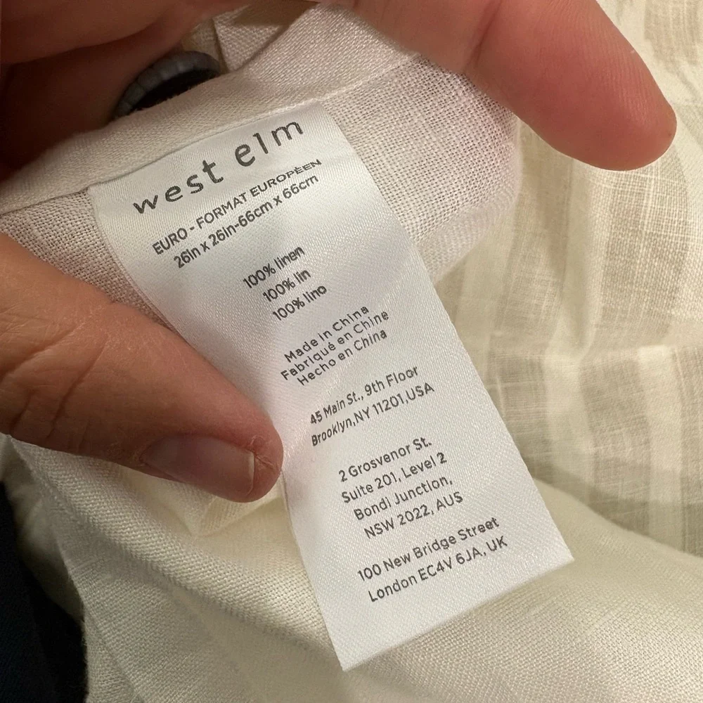 (2) West Elm 100% Linen Neutral Stripe Pattern Pillowcases - Set of 2